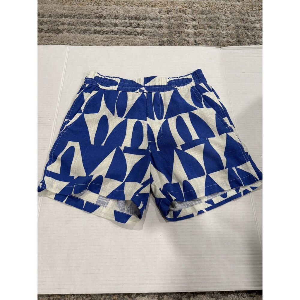 NWT Zara womens white/blue print viscose/linen shorts SMALL